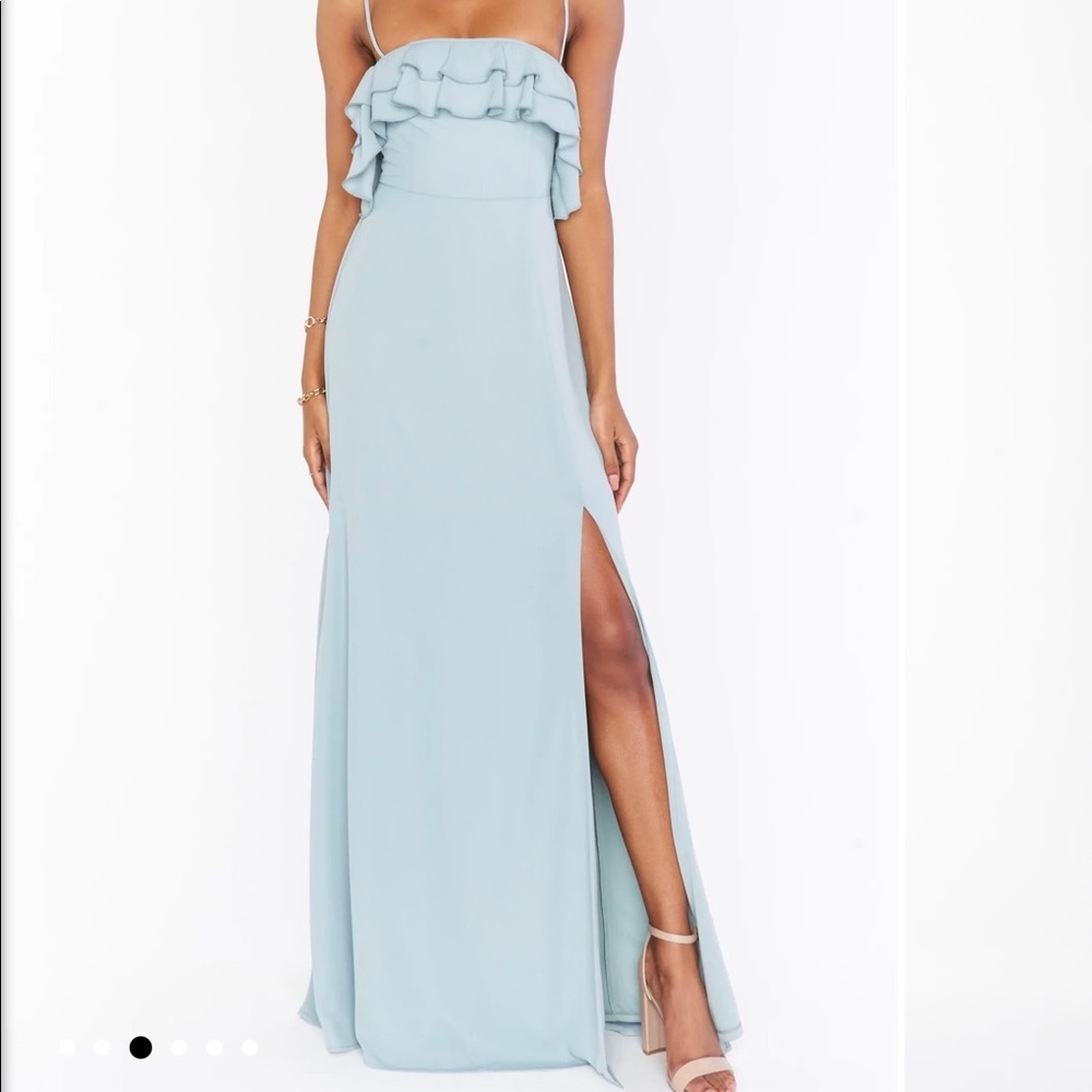 NWT Emma Ruffle Maxi Dress in Silver Sage Crisp
